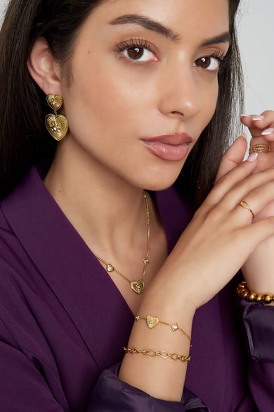 Ohrringe Statement-Herzen mit Steinen – Goldfarbe - Goldfarbefarbe h5 Bild4